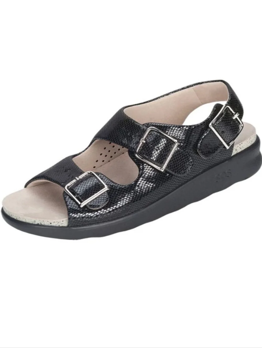 SAS Black Snake Relaxed Walking Comfort Sandal